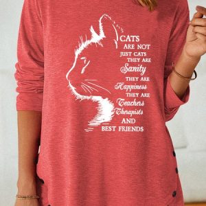 Women Cat Light Letters Loose Casual Long Sleeve Top, Long sleeves, Lilicloth.com