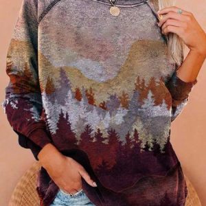 Long Sleeve Floral-Print Crew Neck Tunic Sweatshirt, Hoodies & Sweatshirts, color:Rose Red|size:XXL, Noracora