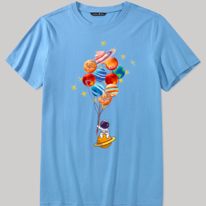 Men's Space Balloon Astronaut Cotton Casual Loose T-Shirt, T-shirts, Lilicloth.com