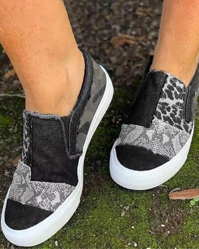 Snakeskin Cheetah Slip On Canvas Sneakers, Slip-on, chicme - Women's Fashion Online