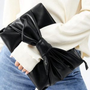 Women Folded Bowknot Clutch Bag, Bags, color:Black|size:One-size, Stylewe