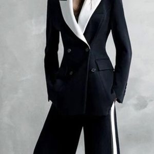 Shawl Collar Regular Fit Contrast Stitching Urban Blazer, Blazers, color:Black-white|size:XXL, Stylewe
