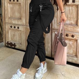 Pocket Design Cuffed Suspender Pants, Pants, chicme - Women's Fashion Online
