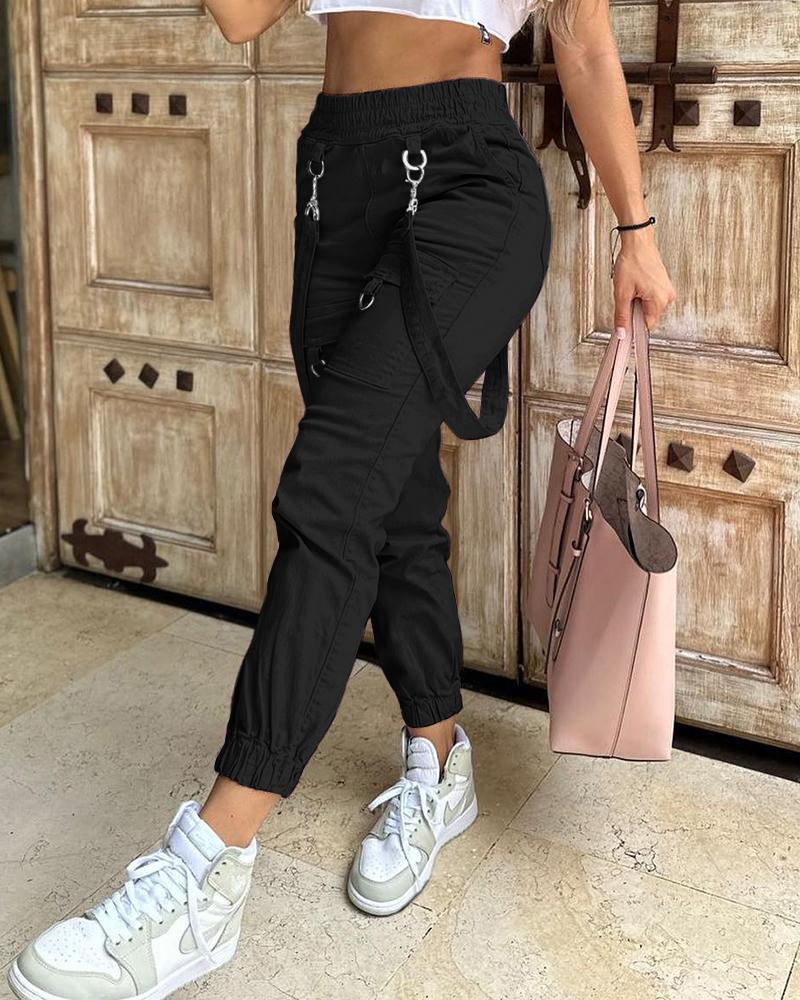 Pocket Design Cuffed Suspender Pants, Pants, chicme - Women's Fashion Online