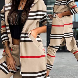 Striped Asymmetrical Hooded Sweatshirt & Cuffed Sweatpants Set, Two-piece Sets, chicme - Women's Fashion Online