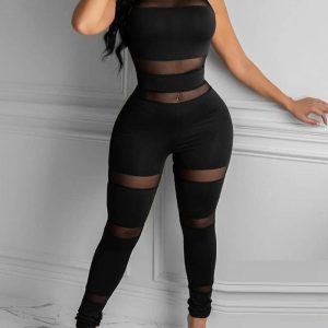 Sheer Mesh Sleeveless Skinny Jumpsuit, Jumpsuits, chicme - Women's Fashion Online