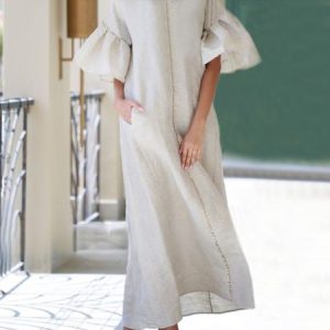 Plain Loose Elegant Crew Neck Short Sleeve Maxi Dress With No Belt, Maxi Dresses, color:As Picture|size:XXL, Stylewe