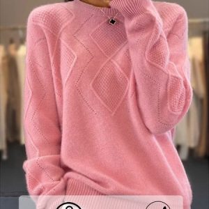 Women Wool/Knitting Plain Long Sleeve Comfy Casual Sweater, Sweaters, color:Pink|size:M, catalog Noracora shop