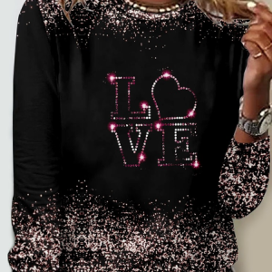 Crew Neck 3D Printing Heart Regular Fit Casual Shirt, Long sleeves, Lilicloth.com