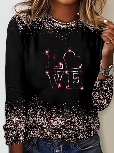 Crew Neck 3D Printing Heart Regular Fit Casual Shirt, Long sleeves, Lilicloth.com