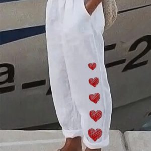 Heart/Cordate Casual Loose Casual Pants, Pants, color:White|size:XXL, Noracora