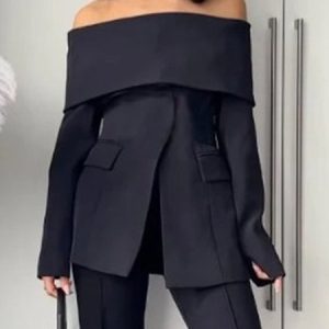 Cold Shoulder Urban Regular Fit Plain Blazer, Blazers, color:Black|size:XXL, Stylewe