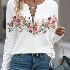 Casual Cotton-Blend Ombre Loose Shirt, Long sleeves, Lilicloth.com