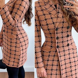 Plaid Pattern Double Breasted Knit Cardigan, Sweaters & Cardigans, chicme - Women's Fashion Online