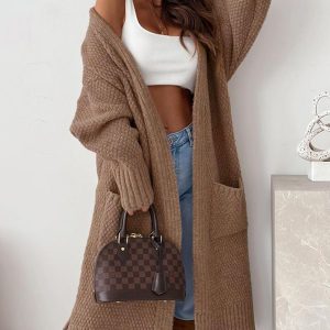 Open Front Pocket Design Longline Cardigan, Sweaters & Cardigans, chicme - Women's Fashion Online