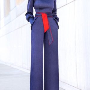 Urban Stand Collar Regular Fit Striped Jumpsuit, Jumpsuits, color:Purplish blue|size:XXL, Stylewe