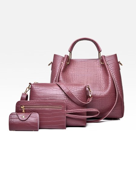 4pcs/set Large Capacity Crocodile Embossed Handbag Commuting Tote Bag with Crossbody Strap, Bags, color:Dark Pink|size:One-size, Stylewe