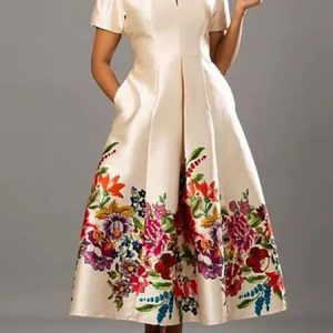 Regular Fit Floral Elegant Pocket Stitching Dress, Maxi Dresses, color:As Picture|size:XXL, Stylewe