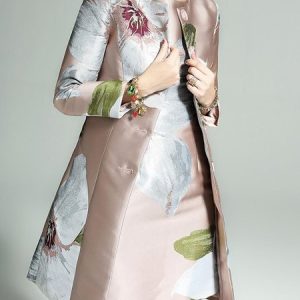 Crew Neck Elegant Floral Trench Coat, Trench Coats, color:As Picture|size:XXL, Stylewe
