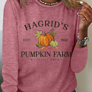 Hagrid's Pumpkin Patch Crew Neck Casual Long Sleeve Shirt, Long sleeves, Lilicloth.com