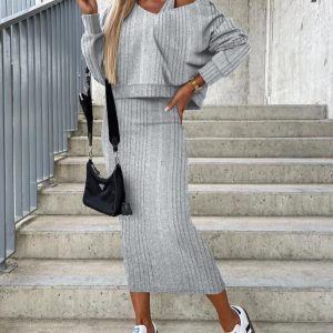Sleeveless Dress & V-Neck Long Sleeve Top Set, Two-piece Sets, chicme - Women's Fashion Online