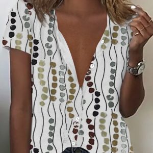 Shirt Collar Loose Polka Dots Shirt, Shirts, color:White|size:XXL, Noracora