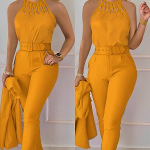 Hollow Out Sleeveless Tank Top & Pants Set, Two-piece Sets, chicme - Women's Fashion Online