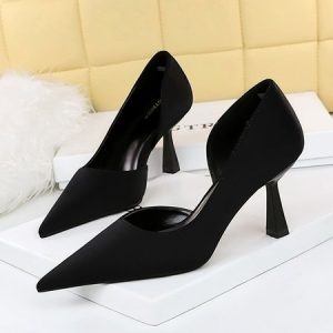 Minimalist Satin Pyramid Heeled D'Orsay Pumps, Heels, color:Black|size:40, Stylewe