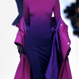 Elegant Turtleneck Ombre  Regular Fit  Long Sleeve Dress, Midi Dresses, color:Purple|size:XXL, Stylewe