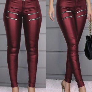 Zipper Design High Waist PU Leather Skinny Pants, Pants, chicme - Women's Fashion Online