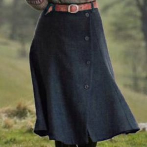 Solid Buttoned Casual Skirt, Skirts, color:Blue|size:4XL, Noracora