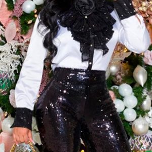 Color Block Elegant Regular Fit Long Sleeve Blouse, Blouses and Shirts, color:Black-white|size:XXL, Stylewe
