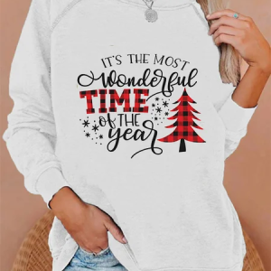 Christmas Long Sleeve Casual Printed Sweatshirt, Hoodies & Sweatshirts, color:White|size:3XL, Noracora