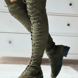 Eyelet Lace-up Over The Knee Boots, Boots, chicme - Women's Fashion Online