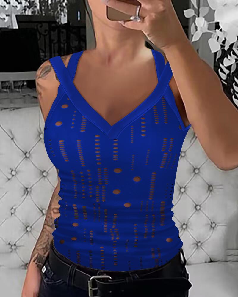 V-Neck Hollow Out Tank Top, Tanks & Crop Tops, chicme - Women's Fashion Online