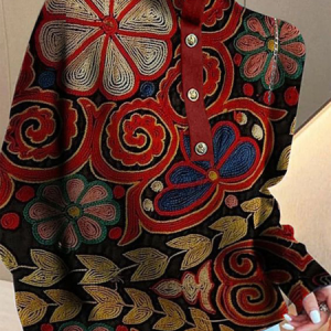 Plus Size Long Sleeve Abstract Turtleneck Urban Shirt, Plus Tops, color:Red|size:4X, Stylewe