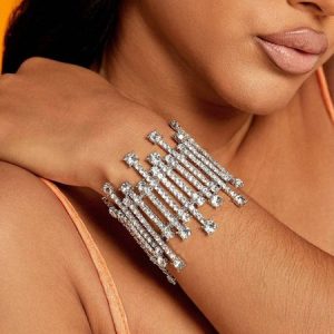 Glamorous Full Rhinestone Elastic Bangle Hair Accessory, Bracelets, color:As Picture|size:One-size, Stylewe