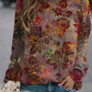 Loose Crew Neck Casual Floral Sweatshirt, Hoodies&Sweatshirts, Lilicloth.com