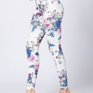 Casual Floral Long Leggings, Leggings, color:White|size:XL, Noracora