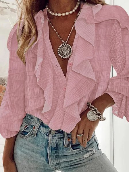 V Neck Casual Blouse, Blouses & Shirts, Roselinlin - Online Catalog