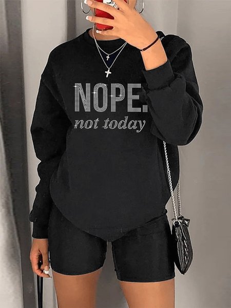 Loose Crew Neck Urban Long Sleeve Text Letters Sweatshirt, Hoodies and Sweatshirts, color:Black|size:XXL, Stylewe
