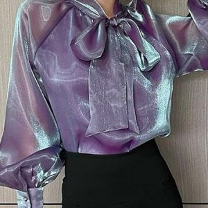 Long Sleeve Elegant Plain Regular Fit Shirt, Blouses and Shirts, color:Purple|size:XXL, Stylewe