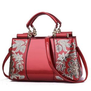 Floral Embroidery Handbag Commuting Large Capacity Tote Bag with Crossbody Strap, Bags, color:Deep Red|size:One-size, Stylewe