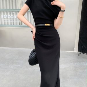 Short Sleeve Asymmetrical Urban Regular Fit Dress, Maxi Dresses, color:Black|size:XXL, Stylewe