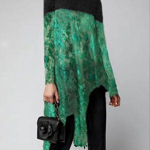 Elegant Stand Collar Color Block Long Sleeve Lace Shirt, Blouses and Shirts, color:As Picture|size:XXL, Stylewe
