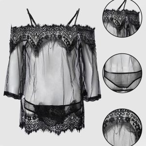 Cold Shoulder Eyelash Lace Sheer Mesh Babydoll, Babydolls, chicme - Women's Fashion Online