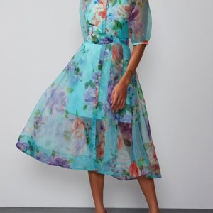 Floral Regular Fit Half Sleeve Vacation Shirt Dress, Midi Dresses, color:Blue|size:XXL, Stylewe