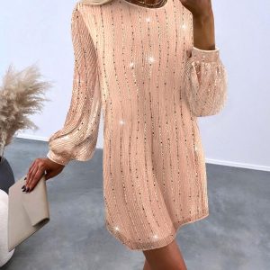 Sequin Mesh Long Sleeve Casual Dress, Casual Dresses, chicme - Women's Fashion Online