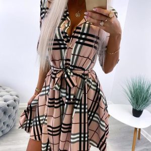 Plaid Print Tied Detail Shirt Dress, Shirt Dresses, chicme - Women's Fashion Online
