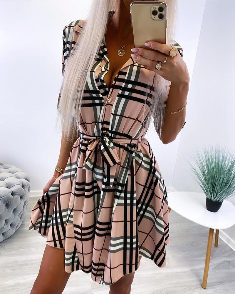Plaid Print Tied Detail Shirt Dress, Shirt Dresses, chicme - Women's Fashion Online